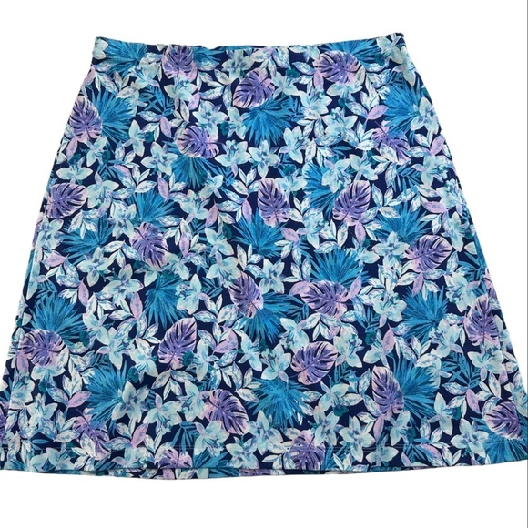 🌸2/$25 J.Jill Blue Purple Floral Leaf Print A-line skirt Pull-on with Pockets - Picture 3 of 8